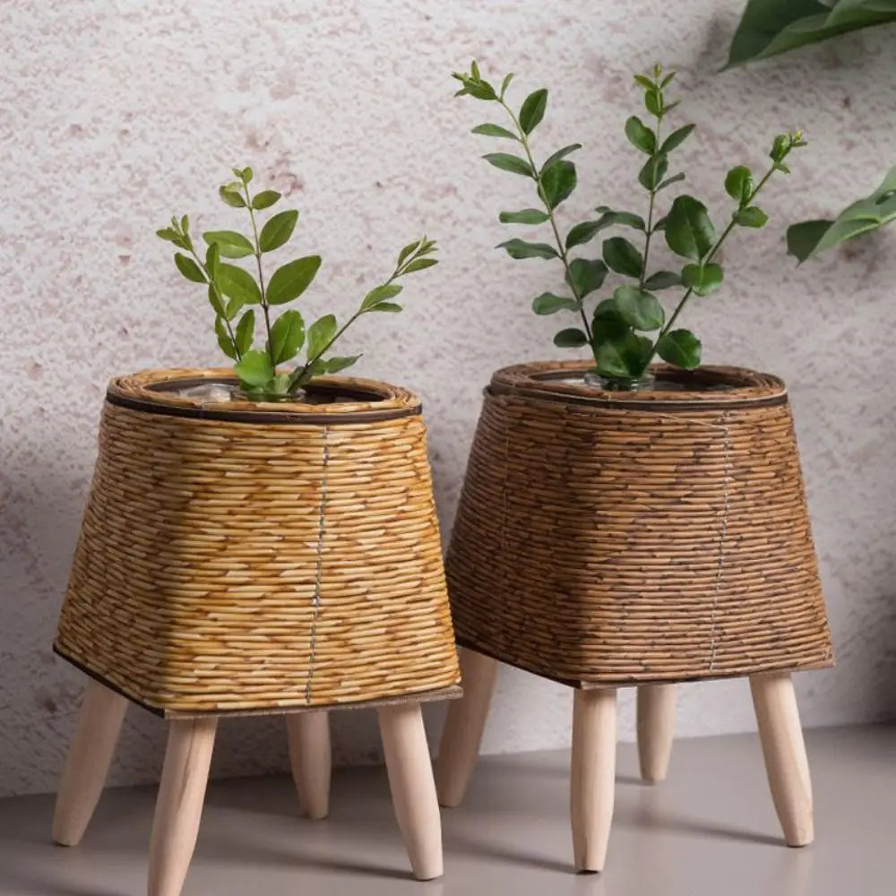 Fashion Rattan Woven Flower Pot Creative Flower Planters With Removable Legs Durable Hand Wove Plant Stand