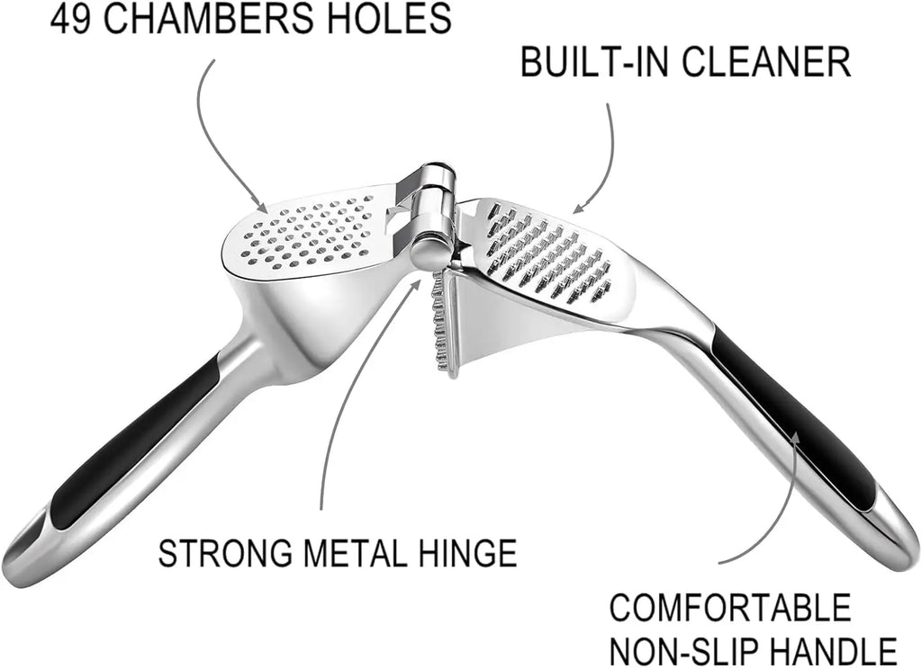 1PC Garlic Press Zinc Alloy Garlic Mincer Crusher with Ergonomic Soft Grip Handle Easy to Squeeze Clean