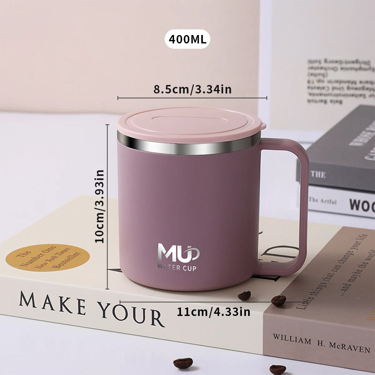 400ML Insulated Coffee Mug With Lid 304 Stainless Steel Double Wall Water Cup Sealed Milk Coffee Cup Student Adult Drinkware