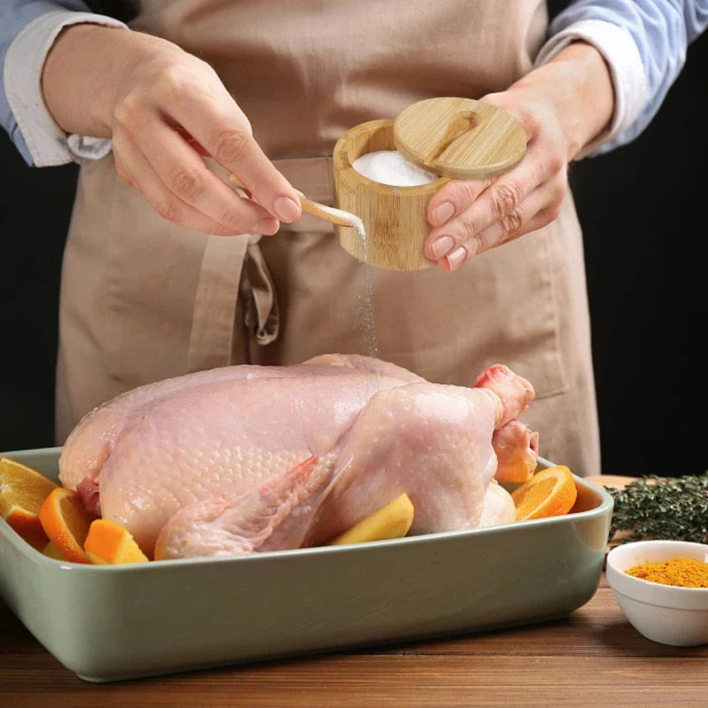 Salt Seasoning Jars Pepper Jar Bamboo Condiment Box Bowl Storage Pot Set Wood Sugar Container Holder Lid Function Multi Bowls