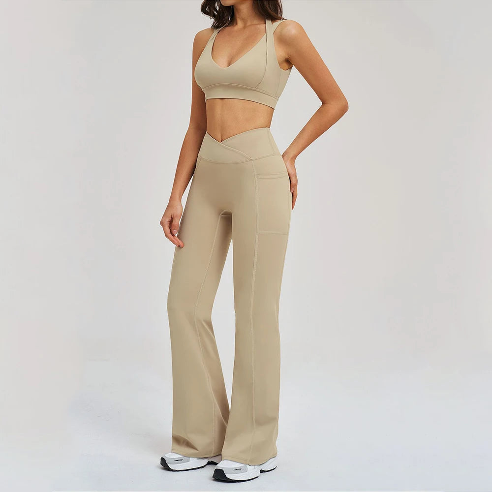 2 Piece Yoga Clothes Women's Sexy Wear Sexy Sport Bra High Waist Flared Pant Fitness Suit Gym Workout Jogging Sports Yoga Set