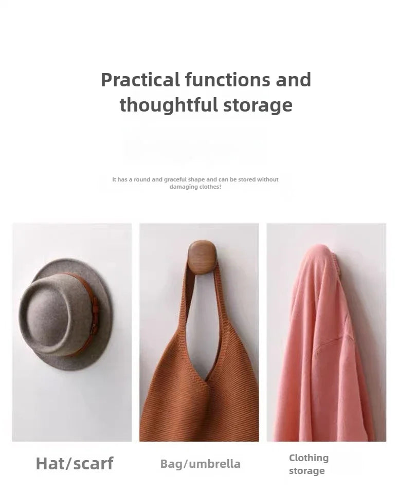 Scandinavian Solid Wood Handle Clothes Hook Coat Hook Wall-mounted Hook Punch-free Door Clothes Hanger Pebble Shape Cabinet Door