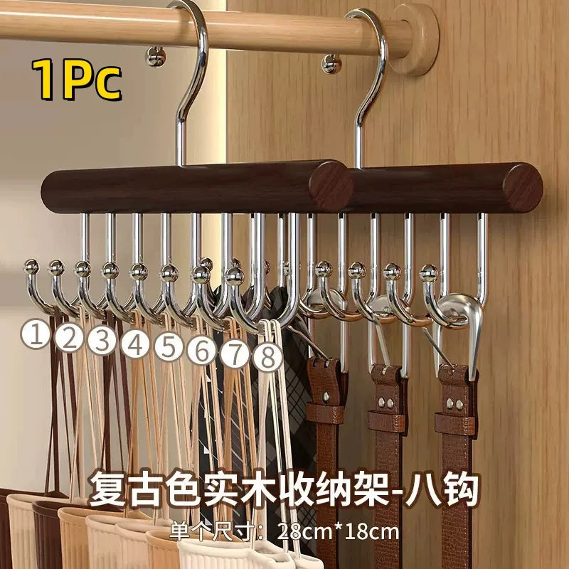Wooden Sling Hanger Organizer with Multiple Hooks for Underwear Bras Vests Space-Saving Durable Storage Rack Hangers for Clothes