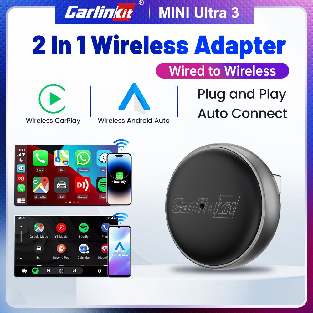 CarlinKit Wireless CarPlay Box Mini Ultra 3 Wired To Wireless CarPlay Adapter USB Plug and Play Wifi Bluetooth Fast Auto Connect