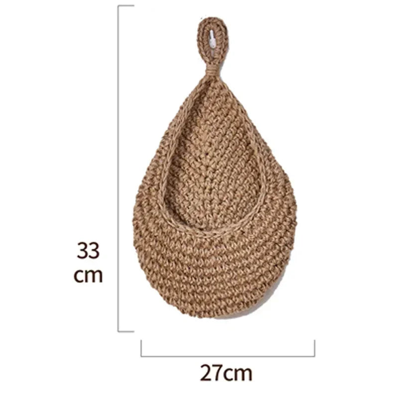 Handwoven Hanging Wall Fruit Vegetable Basket Organizer Container Decor for Kitchen Garden Mount Wall Plant Flower Onion Storag