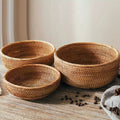 Set of Handwoven Wicker Baskets – Natural Straw Round Storage Baskets for Home Organization, Kitchen, and Decorative Use