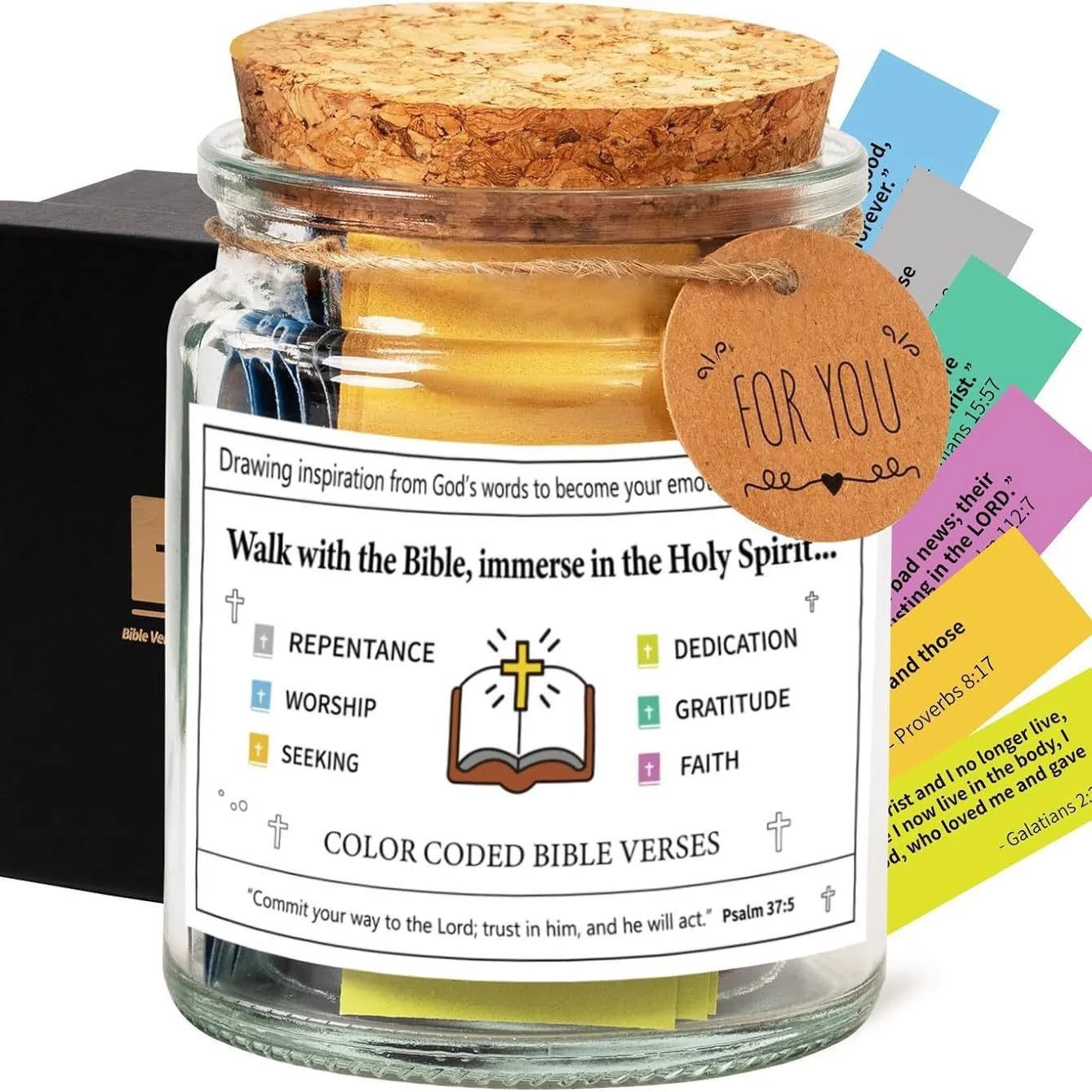 Bible Verses in A Jar, God's Word Storage Jar ,Colorful Bible Verses Gratitude & Blessings Christian ,With Gift Box