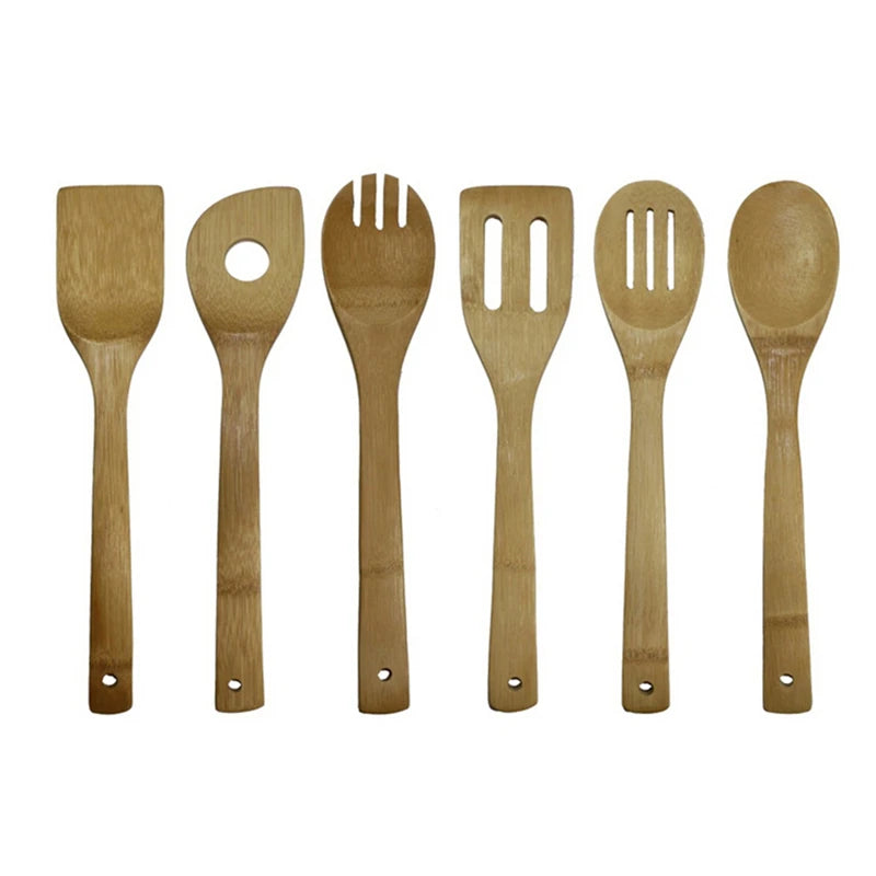 6 Pieces Bamboo Spoon Spatula Kitchen Utensil Wooden Cooking Tool Mixing Set