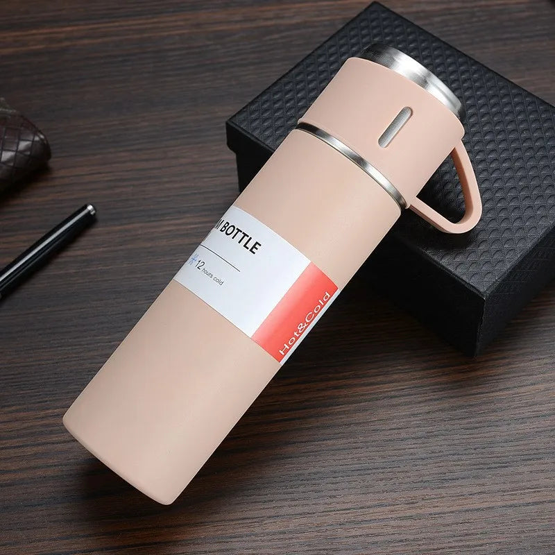 500ML Stainless Steel Vacuum Flask Gift Set Office Business Style Thermos Bottle Outdoor Hot Water Thermal Insulation Couple Cup
