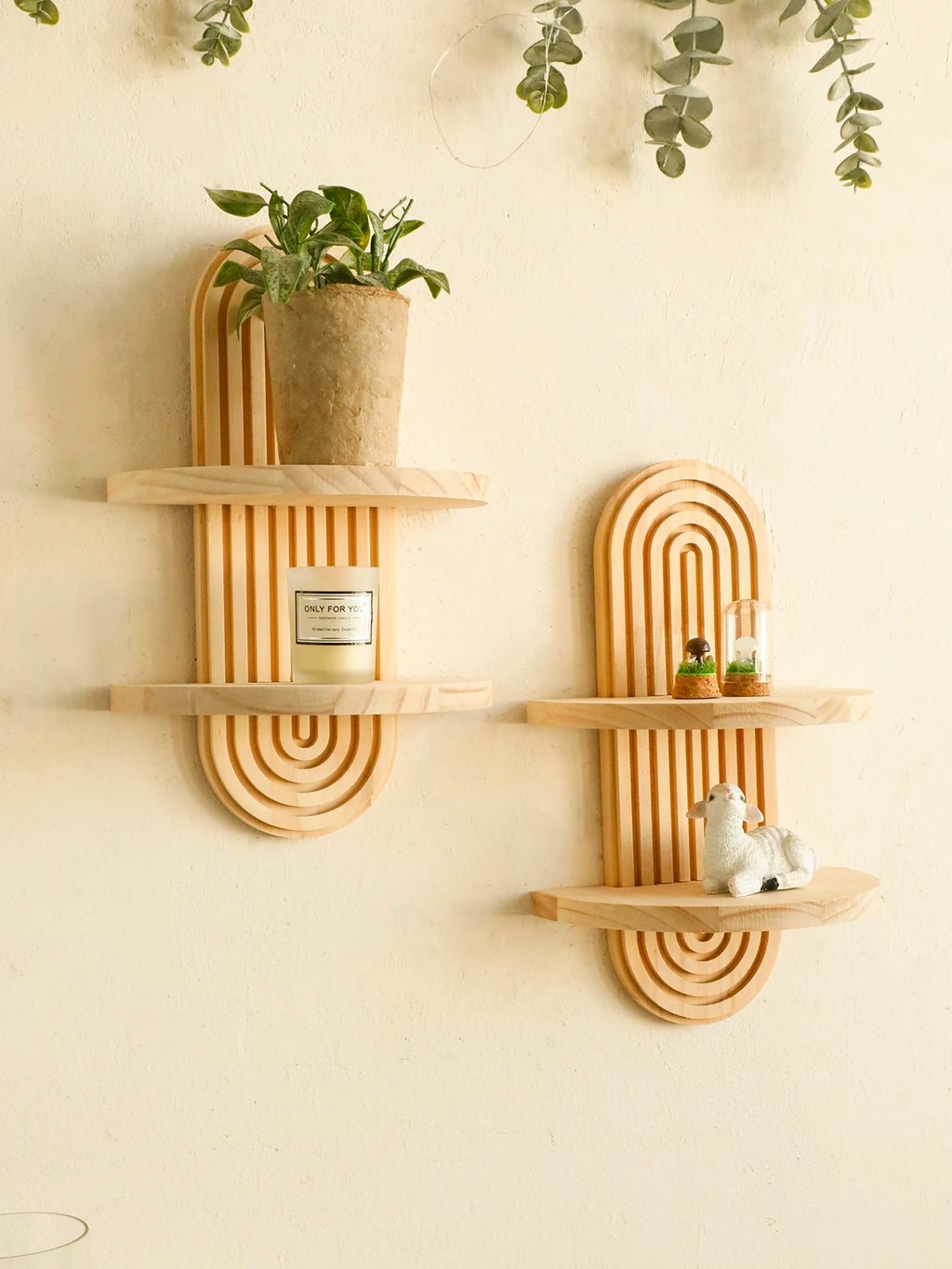 1Pc Boho Style Wooden Wall Shelves - Geometric Wall Mounted Shelves, Natural Wood Finish, Modern Home Decor, Plant Decorative