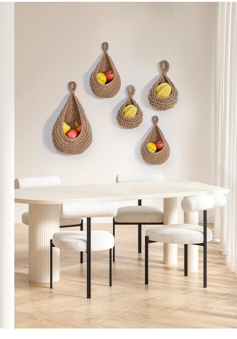 Handwoven Hanging Wall Fruit Vegetable Basket Organizer Container Decor for Kitchen Garden Mount Wall Plant Flower Onion Storag