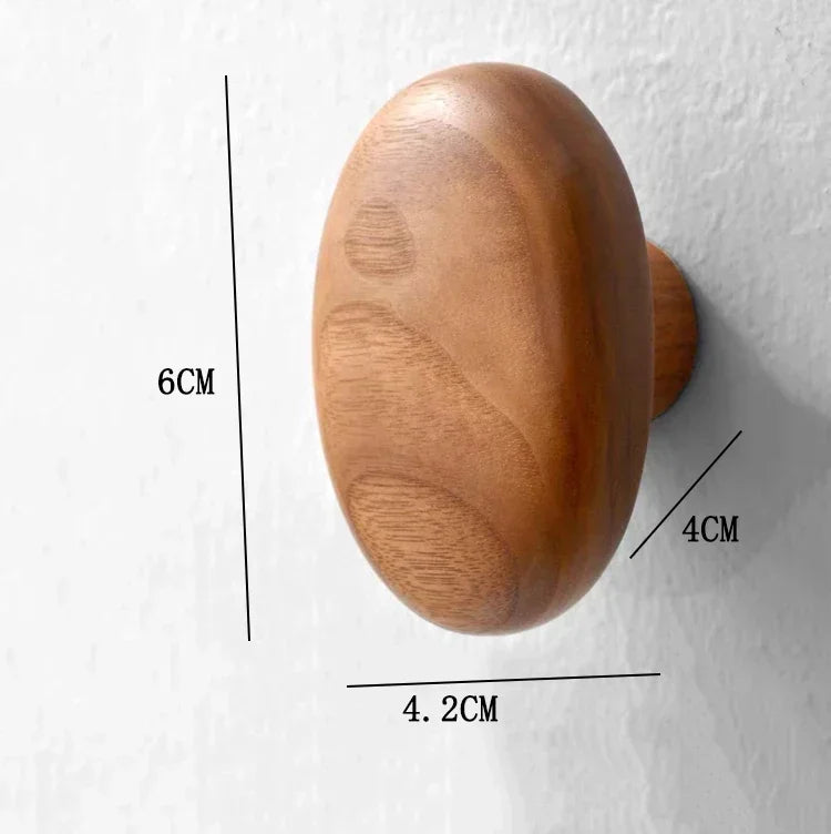 Scandinavian Solid Wood Handle Clothes Hook Coat Hook Wall-mounted Hook Punch-free Door Clothes Hanger Pebble Shape Cabinet Door