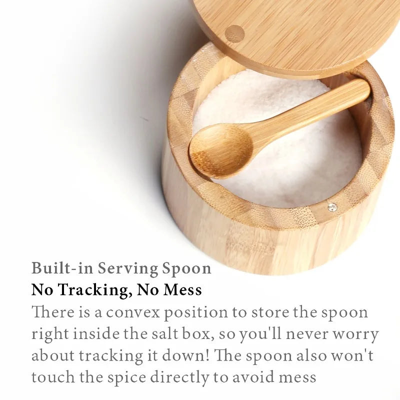 Salt Seasoning Jars Pepper Jar Bamboo Condiment Box Bowl Storage Pot Set Wood Sugar Container Holder Lid Function Multi Bowls