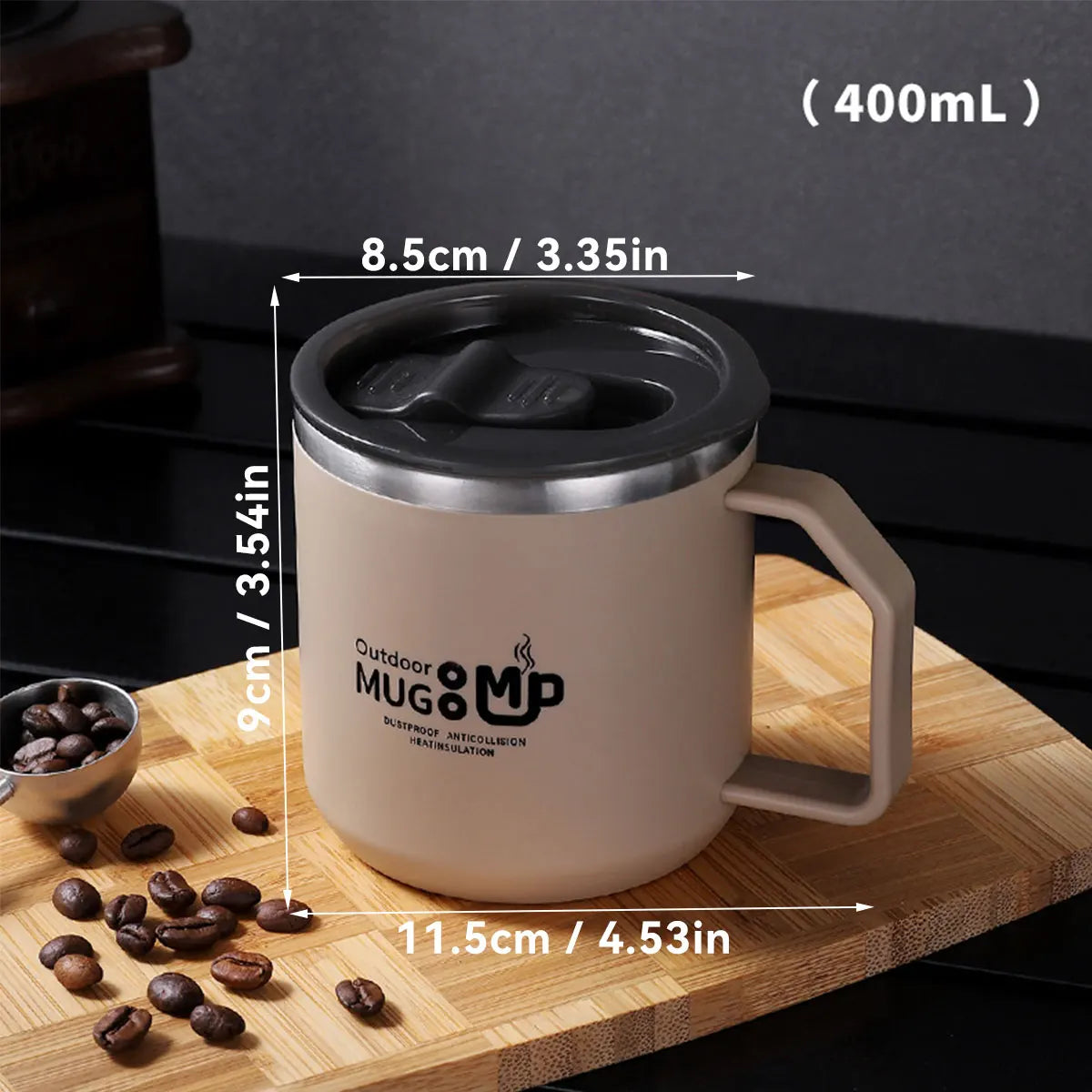 400ML Insulated Coffee Mug With Lid 304 Stainless Steel Double Wall Water Cup Sealed Milk Coffee Cup Student Adult Drinkware