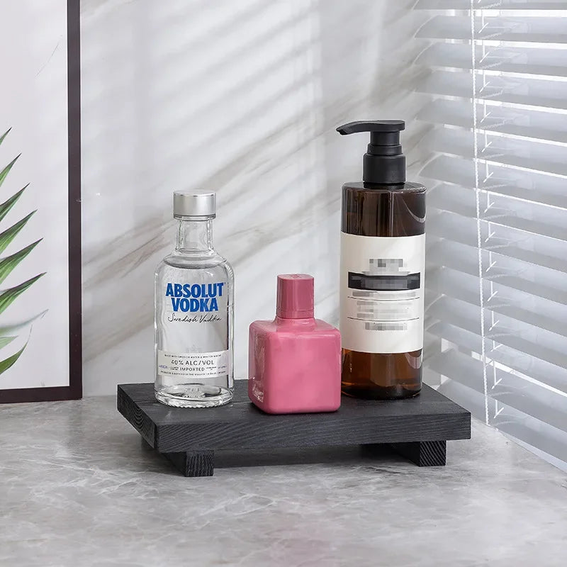 Wood Tray Pedestal Stand Bathroom Decor Wooden Vanity Hands Soap Scented Candle Storage Holder Tray Kitchen Seasoning Holder