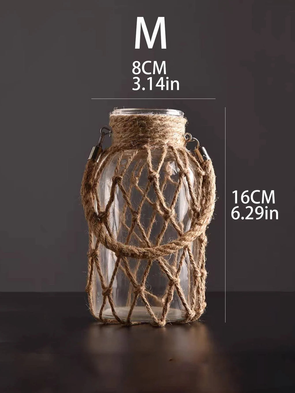 Rustic Hanging Glass Vase Rope Net Dry Flower Glass Vase with Art Hemp Rope  Home Transparent Living Room Decor Table Decoration