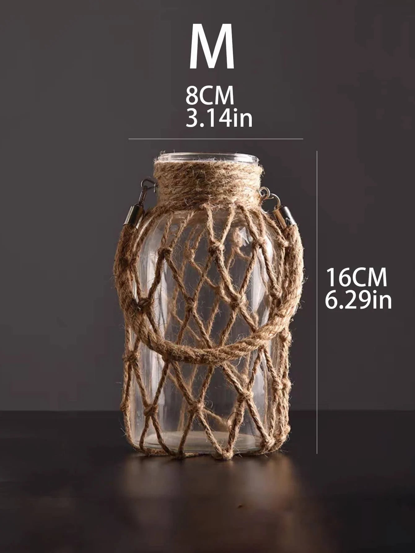 Rustic Hanging Glass Vase Rope Net Dry Flower Glass Vase with Art Hemp Rope  Home Transparent Living Room Decor Table Decoration