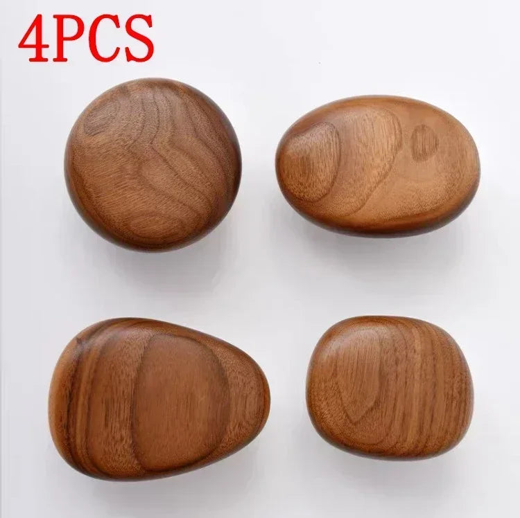 Scandinavian Solid Wood Handle Clothes Hook Coat Hook Wall-mounted Hook Punch-free Door Clothes Hanger Pebble Shape Cabinet Door