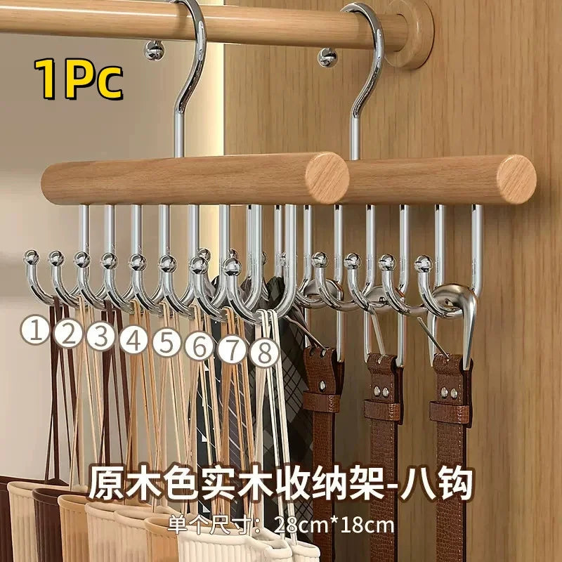 Wooden Sling Hanger Organizer with Multiple Hooks for Underwear Bras Vests Space-Saving Durable Storage Rack Hangers for Clothes