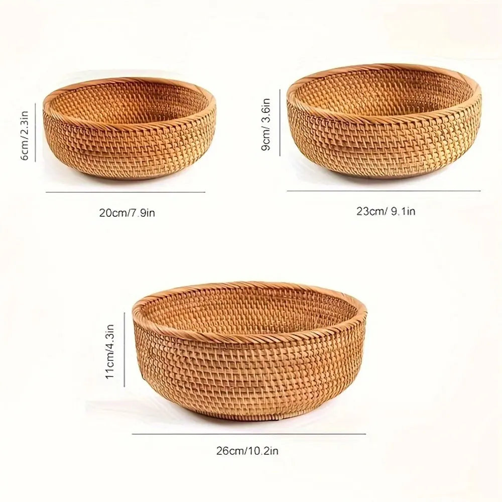 Set of Handwoven Wicker Baskets – Natural Straw Round Storage Baskets for Home Organization, Kitchen, and Decorative Use
