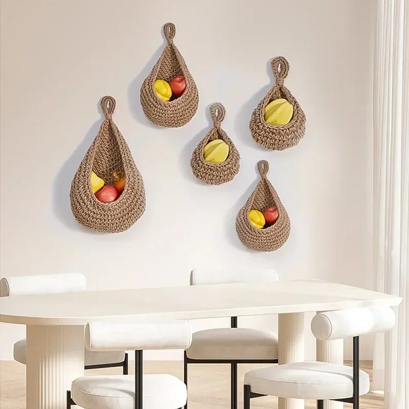 Handwoven Hanging Wall Fruit Vegetable Basket Organizer Container Decor for Kitchen Garden Mount Wall Plant Flower Onion Storag