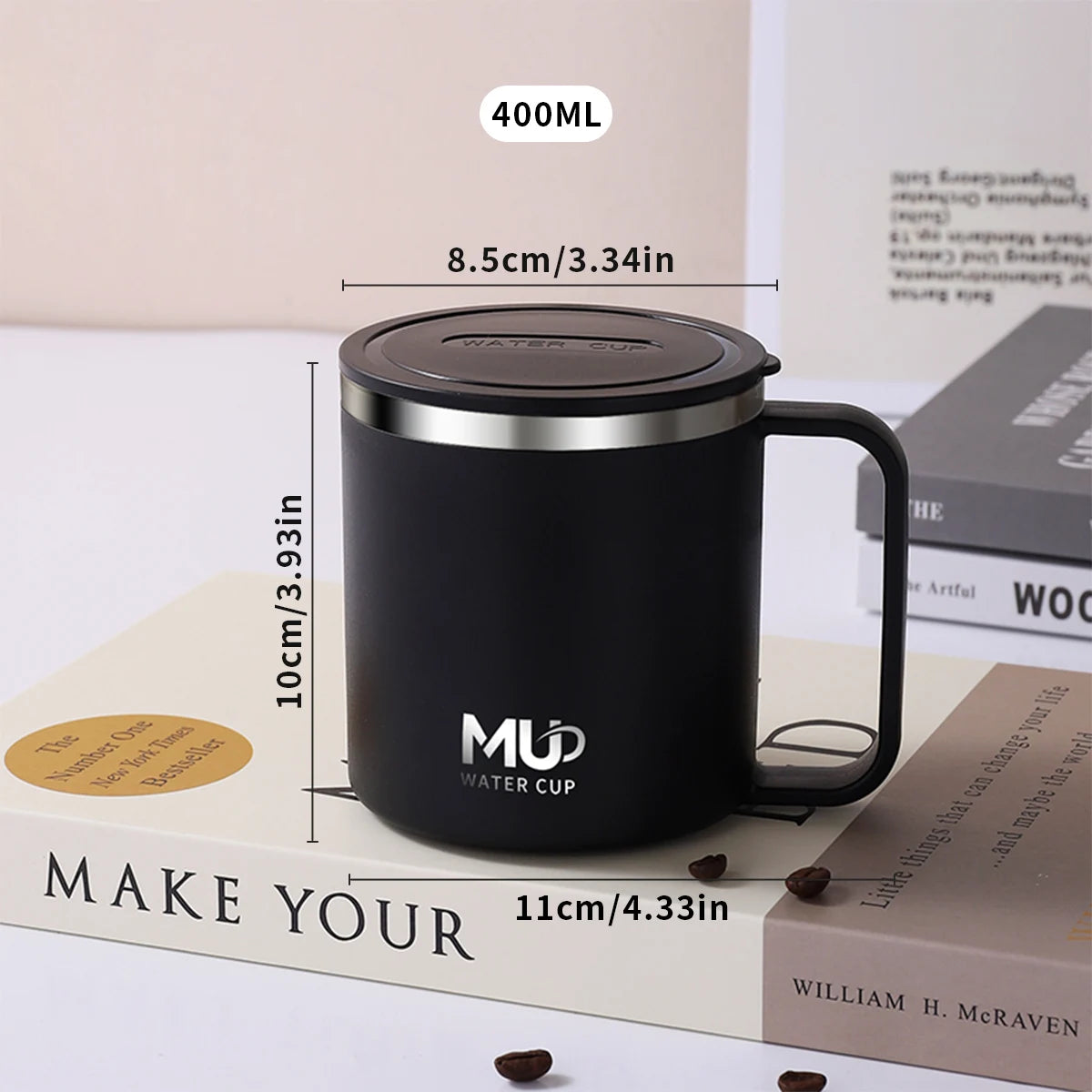 400ML Insulated Coffee Mug With Lid 304 Stainless Steel Double Wall Water Cup Sealed Milk Coffee Cup Student Adult Drinkware
