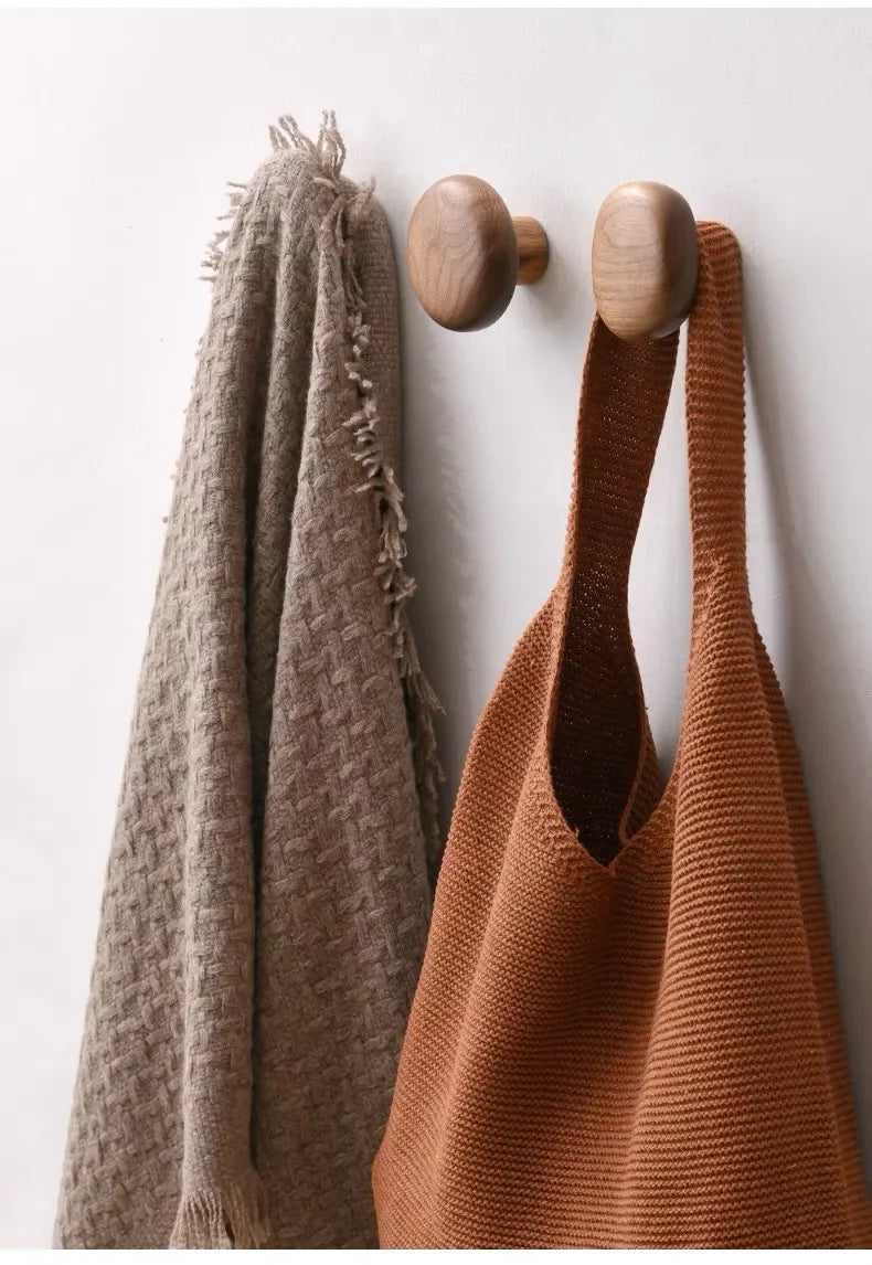 Scandinavian Solid Wood Handle Clothes Hook Coat Hook Wall-mounted Hook Punch-free Door Clothes Hanger Pebble Shape Cabinet Door