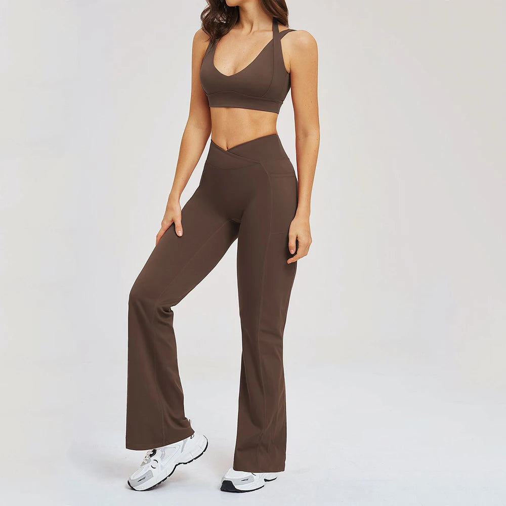 2 Piece Yoga Clothes Women's Sexy Wear Sexy Sport Bra High Waist Flared Pant Fitness Suit Gym Workout Jogging Sports Yoga Set