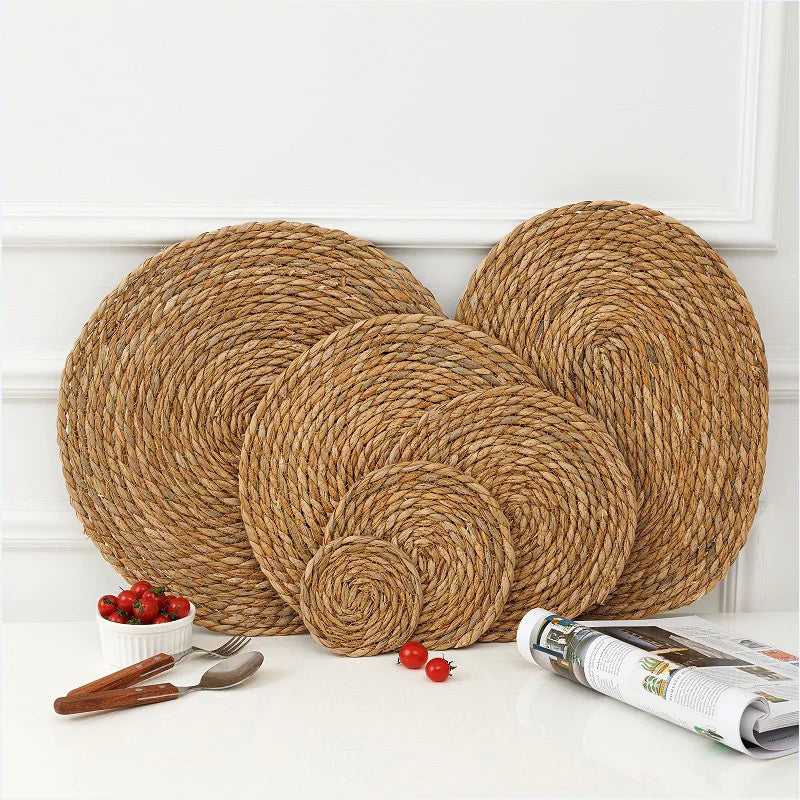 Pot Mats Handwoven Rattan Placemats Round Heat Insulation Mats Natural Woven Table Mats For Dining Home Wedding Decor