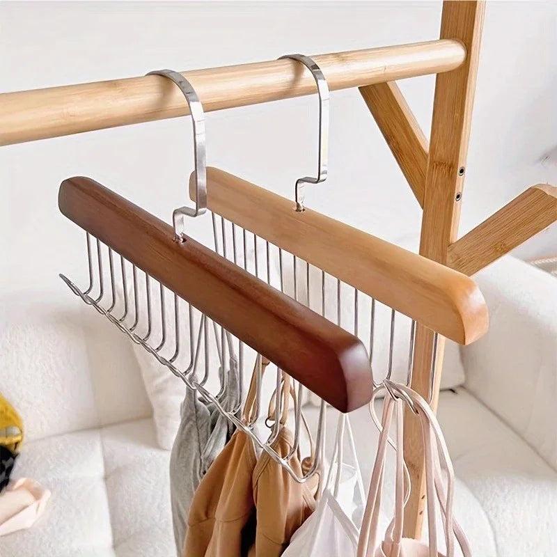 Wooden Sling Hanger Organizer with Multiple Hooks for Underwear Bras Vests Space-Saving Durable Storage Rack Hangers for Clothes