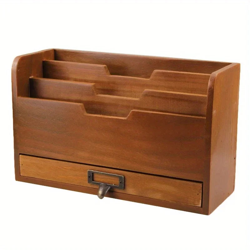 Multipurpose Vintage Wooden Desktop Drawer Storage Box for Groceries Office Supplies File Sorting Box Storage Wooden Box