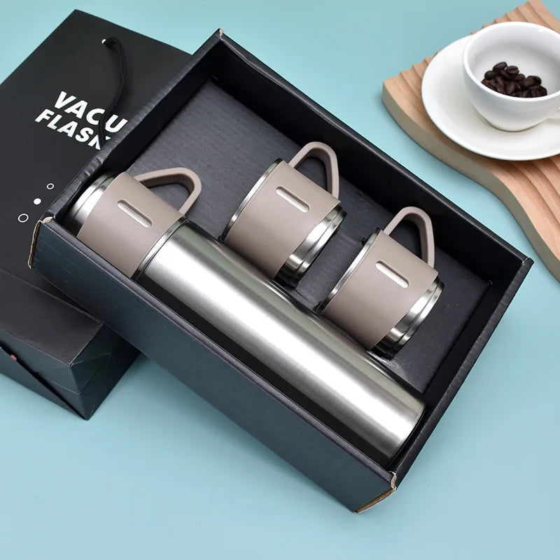 500ML Stainless Steel Vacuum Flask Gift Set Office Business Style Thermos Bottle Outdoor Hot Water Thermal Insulation Couple Cup