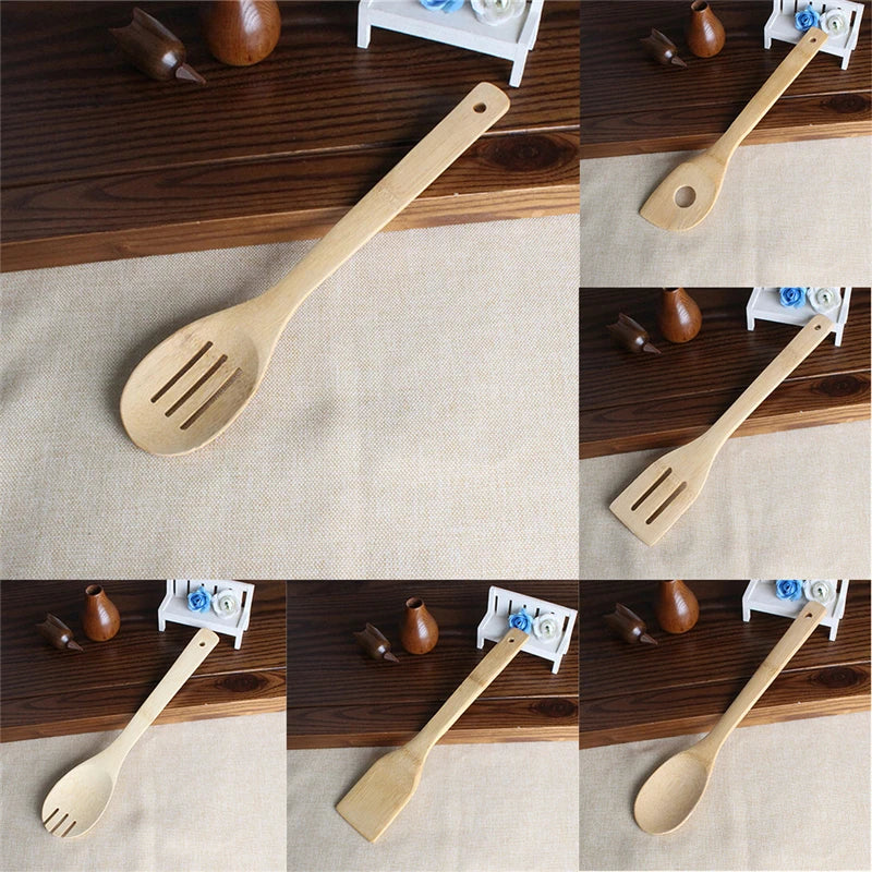 6 Pieces Bamboo Spoon Spatula Kitchen Utensil Wooden Cooking Tool Mixing Set