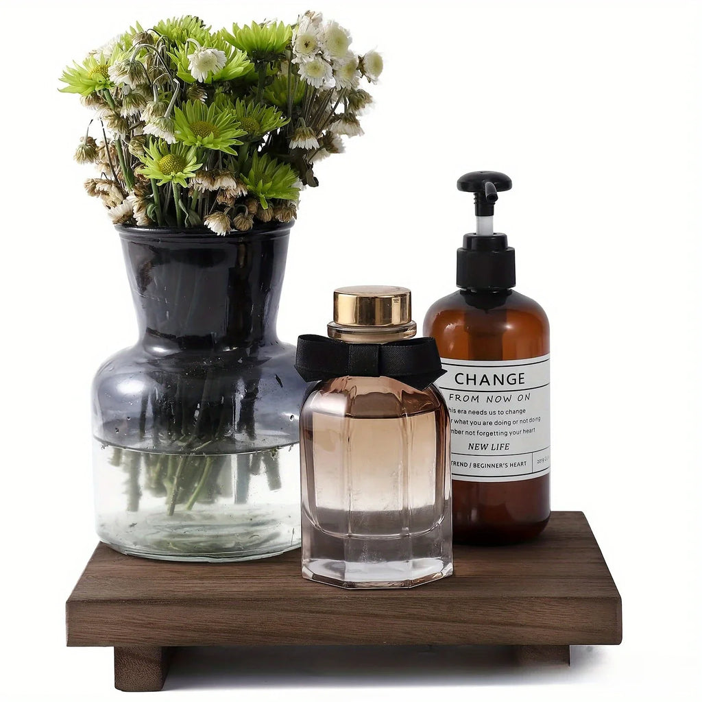 Wood Tray Pedestal Stand Bathroom Decor Wooden Vanity Hands Soap Scented Candle Storage Holder Tray Kitchen Seasoning Holder