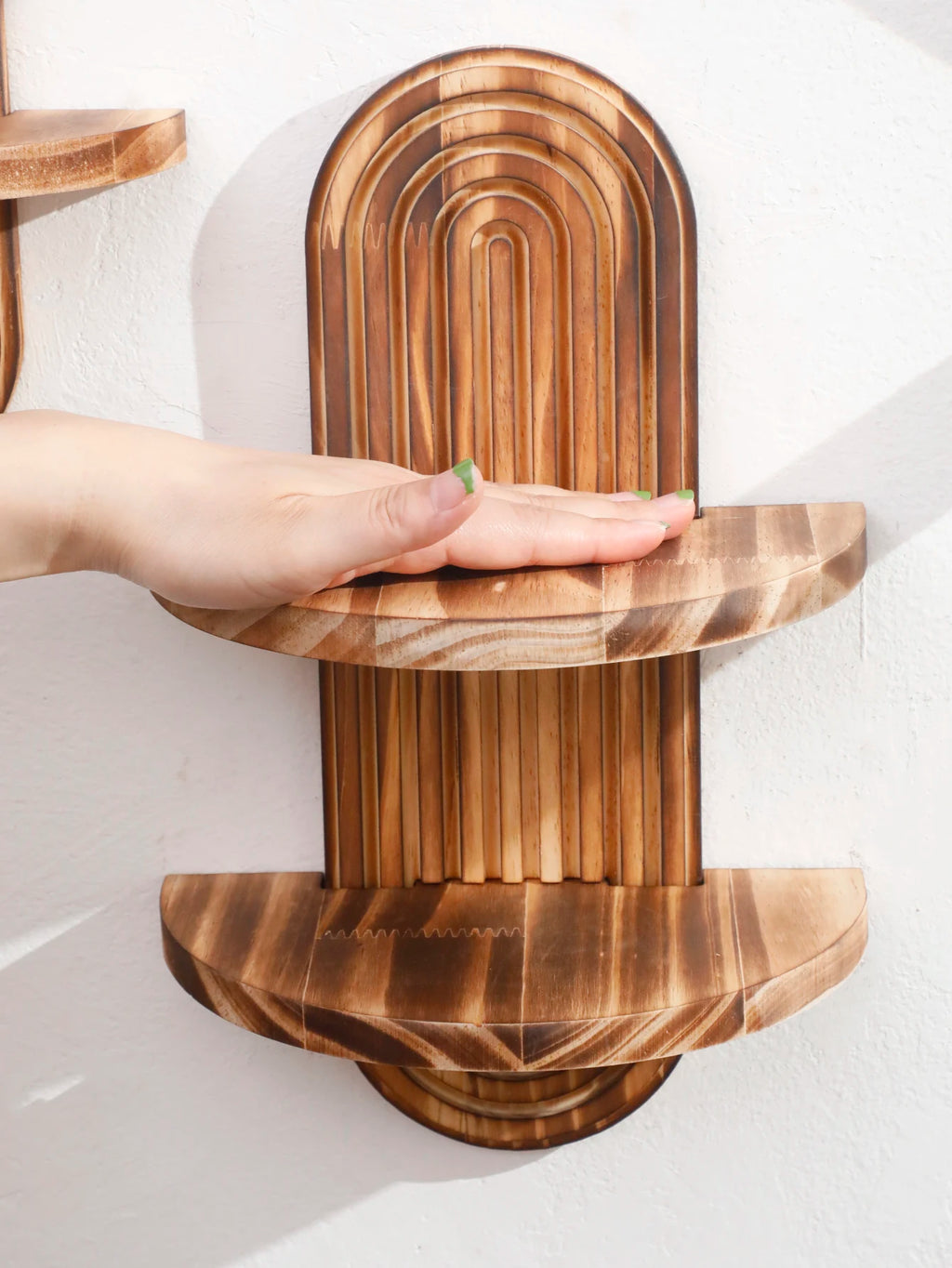 1Pc Boho Style Wooden Wall Shelves - Geometric Wall Mounted Shelves, Natural Wood Finish, Modern Home Decor, Plant Decorative