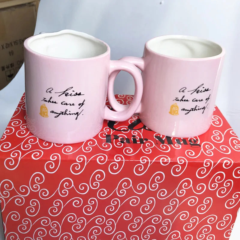 Disney 2 pieces Princess Couple Mug Mermaid Ceramic Mug Beauty Beast Ceramic Mug Double Snow White Coffee Gifts Couple Mugs