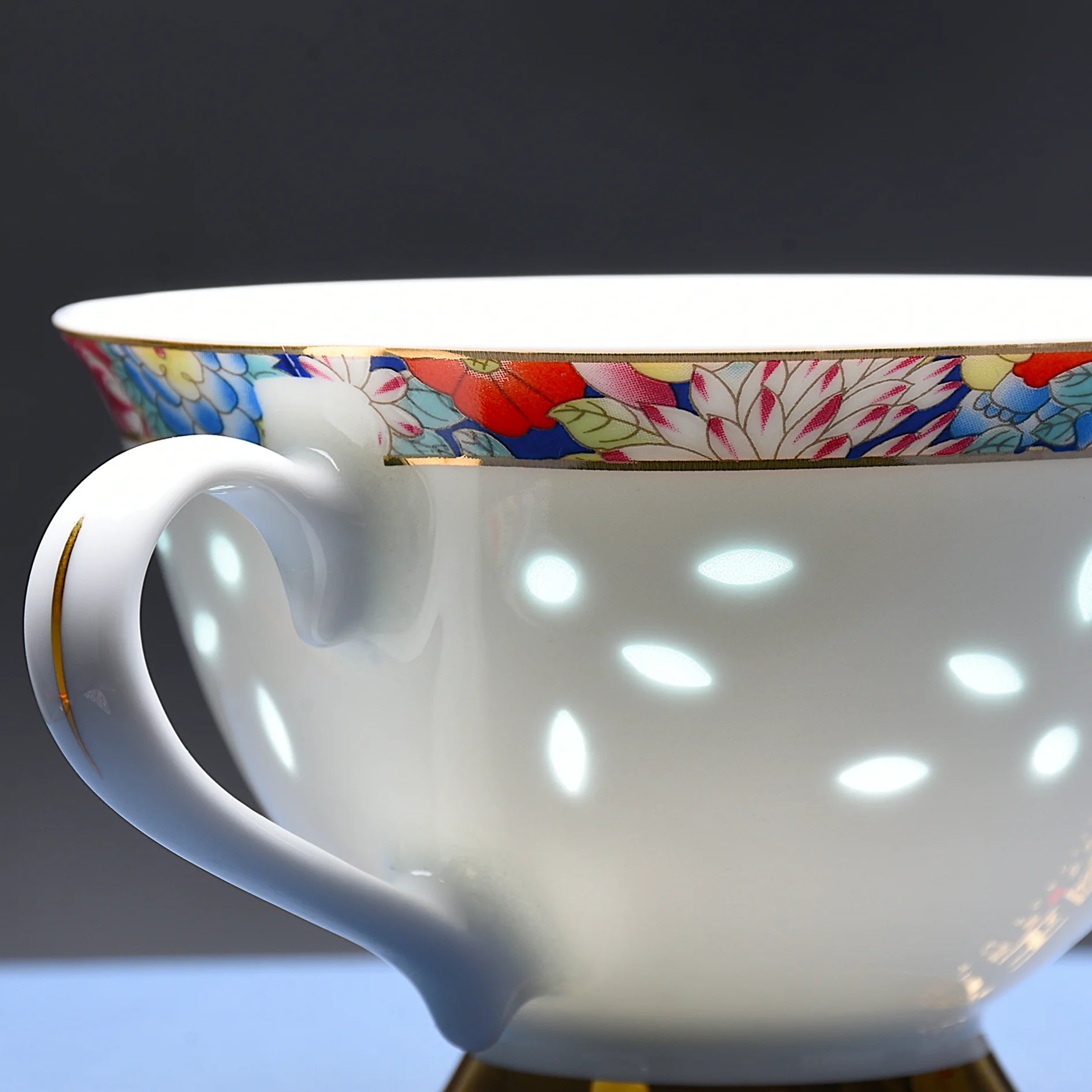 LIANHUA POTTERY Linglong Porcelain Coffee Cup And Saucer Set Handcrafted Enameled Colorful Pattern for Coffee And Afternoon Tea