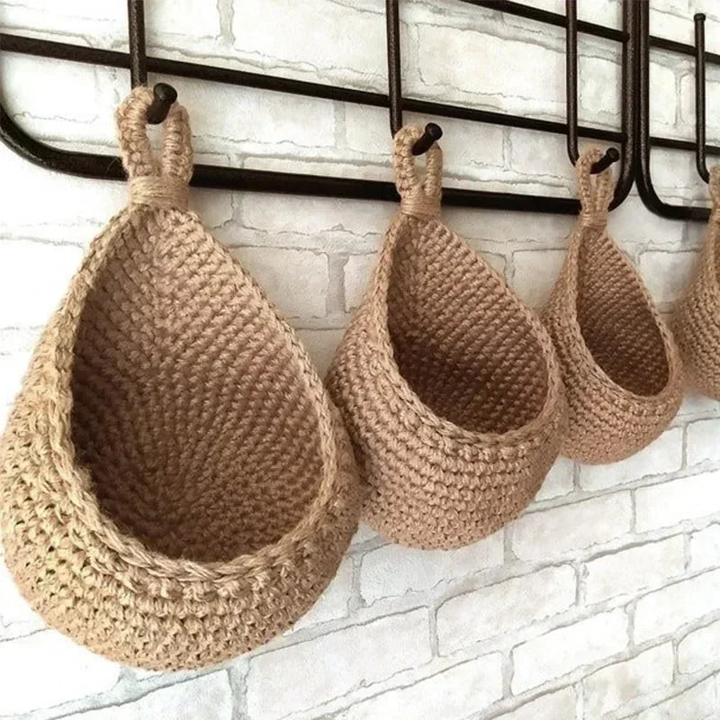 Handwoven Hanging Wall Fruit Vegetable Basket Organizer Container Decor for Kitchen Garden Mount Wall Plant Flower Onion Storag