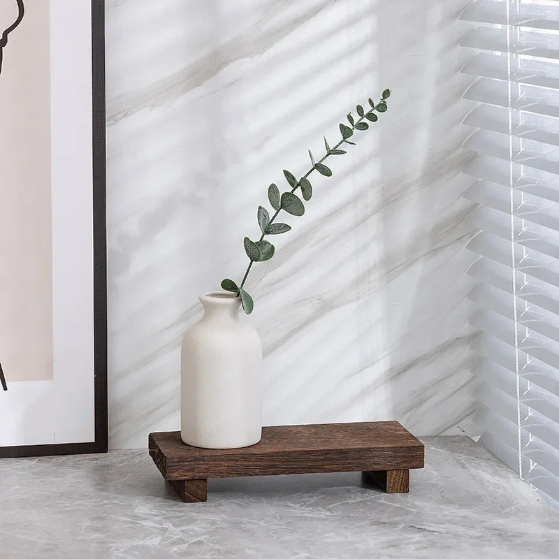 Wood Tray Pedestal Stand Bathroom Decor Wooden Vanity Hands Soap Scented Candle Storage Holder Tray Kitchen Seasoning Holder