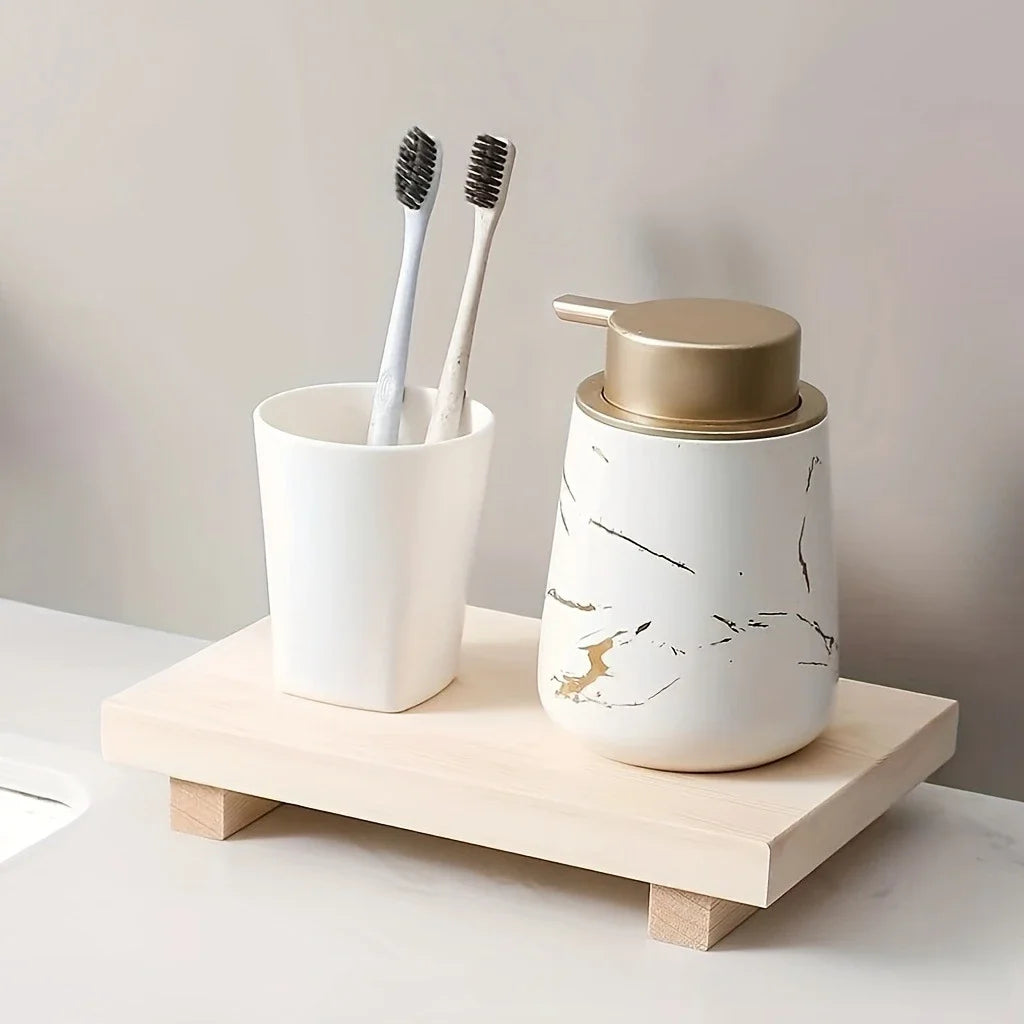 Wood Tray Pedestal Stand Bathroom Decor Wooden Vanity Hands Soap Scented Candle Storage Holder Tray Kitchen Seasoning Holder