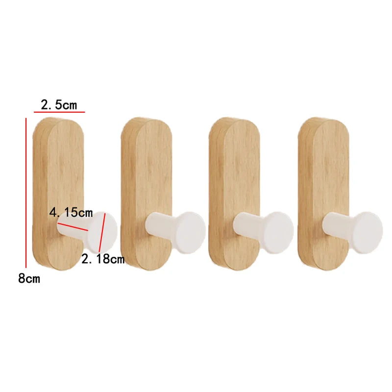 Scandinavian Solid Wood Handle Clothes Hook Coat Hook Wall-mounted Hook Punch-free Door Clothes Hanger Pebble Shape Cabinet Door