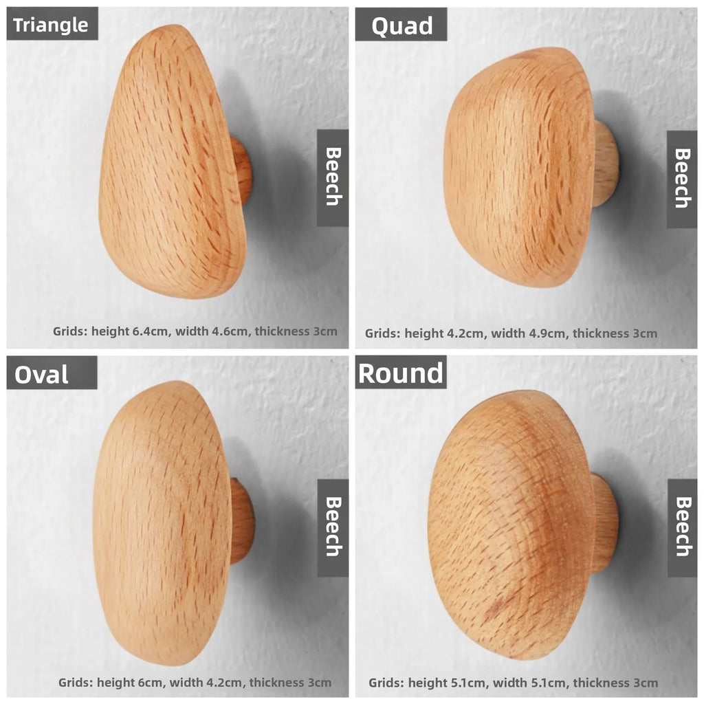 Scandinavian Solid Wood Handle Clothes Hook Coat Hook Wall-mounted Hook Punch-free Door Clothes Hanger Pebble Shape Cabinet Door