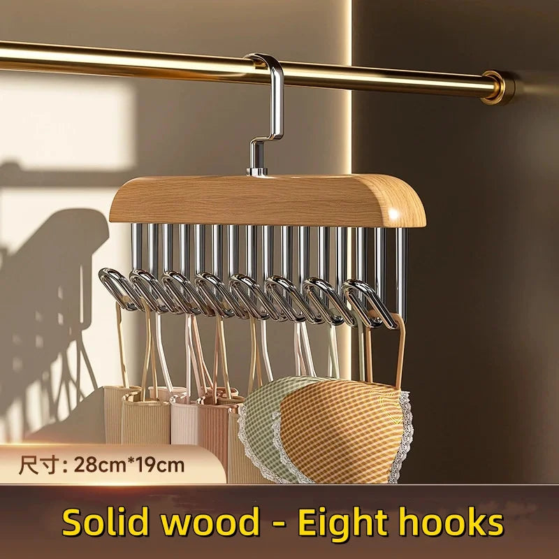 Wooden Sling Hanger Organizer with Multiple Hooks for Underwear Bras Vests Space-Saving Durable Storage Rack Hangers for Clothes