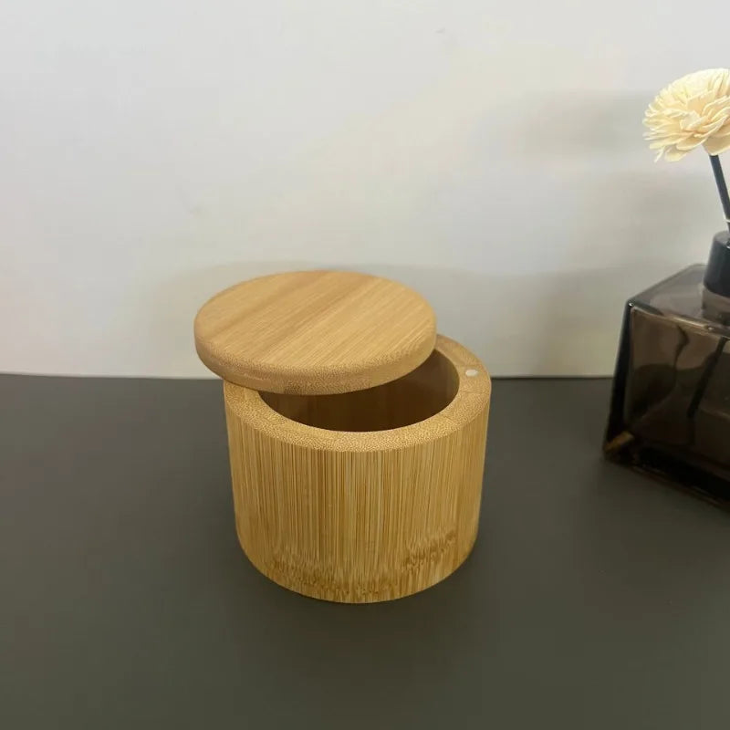 Salt Seasoning Jars Pepper Jar Bamboo Condiment Box Bowl Storage Pot Set Wood Sugar Container Holder Lid Function Multi Bowls