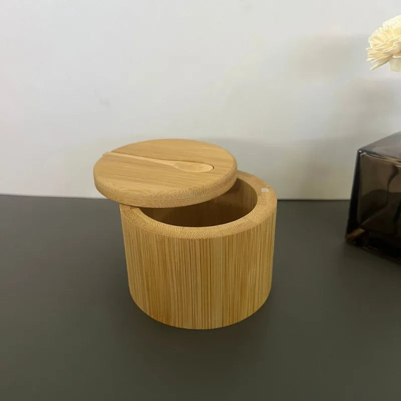 Salt Seasoning Jars Pepper Jar Bamboo Condiment Box Bowl Storage Pot Set Wood Sugar Container Holder Lid Function Multi Bowls