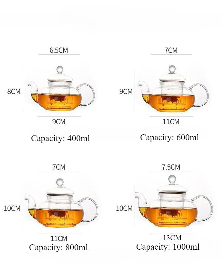 400ml/1000ml Heat-resistant Glass Tea Pot Flower Kettle Kung Fu Teawear Set Tea Strainer Infuser Puer Oolong Barley Pot Teaware