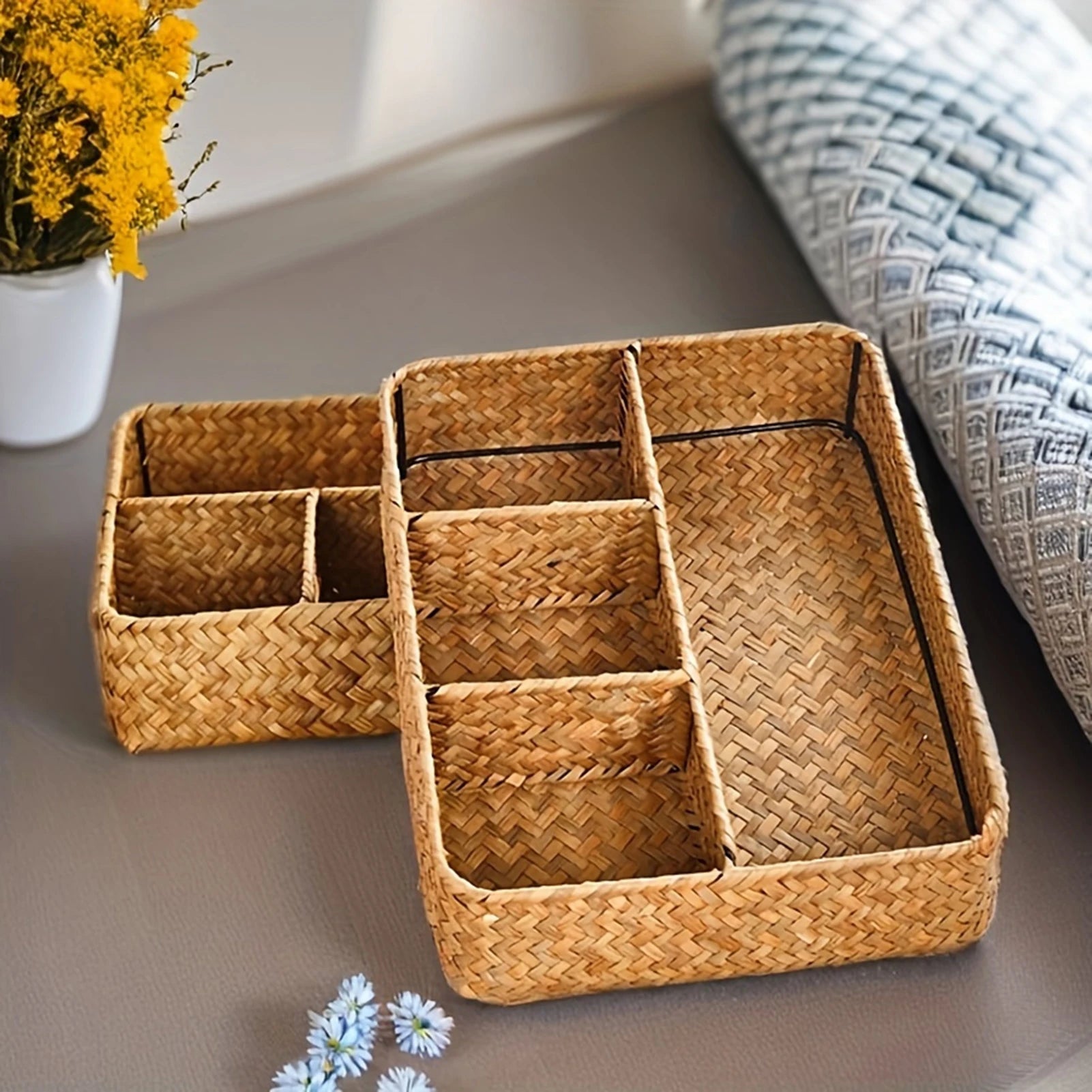 4 Grids Storage Basket Handmade Woven Willow Storage Basket For Clothes Cosmetic Stationery Hairpins Jewelry Accessories