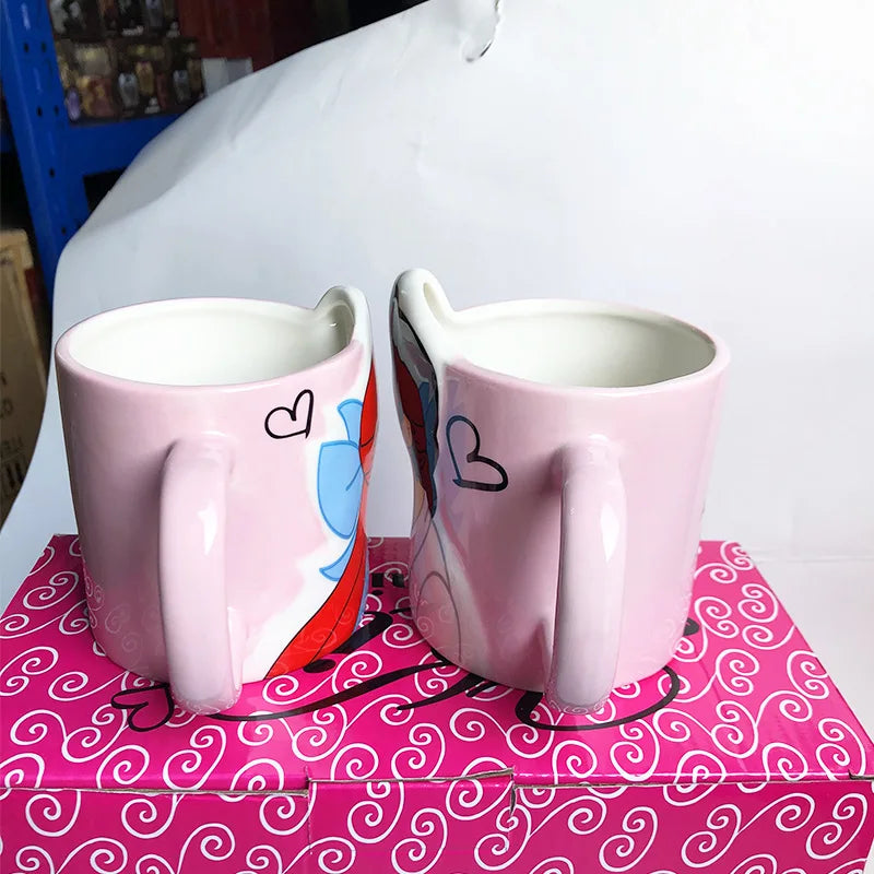 Disney 2 pieces Princess Couple Mug Mermaid Ceramic Mug Beauty Beast Ceramic Mug Double Snow White Coffee Gifts Couple Mugs