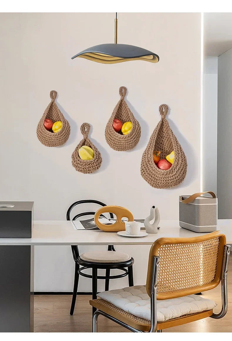 Handwoven Hanging Wall Fruit Vegetable Basket Organizer Container Decor for Kitchen Garden Mount Wall Plant Flower Onion Storag