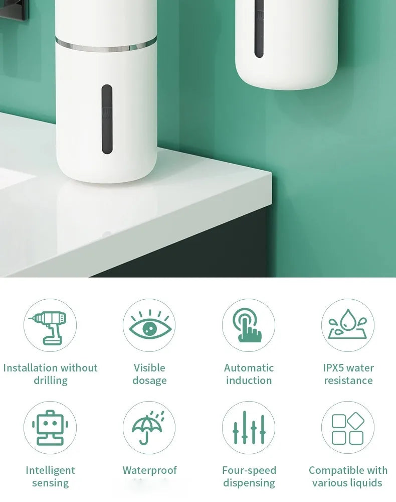 380ML Rechargeable Electric 4 Levels Adjustable Automatic Sensor Soap Dispenser Intelligent Hand Sanitizer Pump Washing Machine